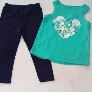 2 Piece Beach Summer Sea Shells Graphic Tank Top & Black Leggings 3T